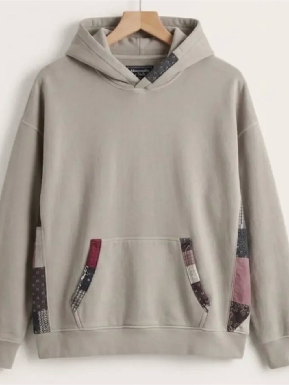 Abercrombie & Fitch Essential Patchwork Hoodie Taupe Grey Men’s M